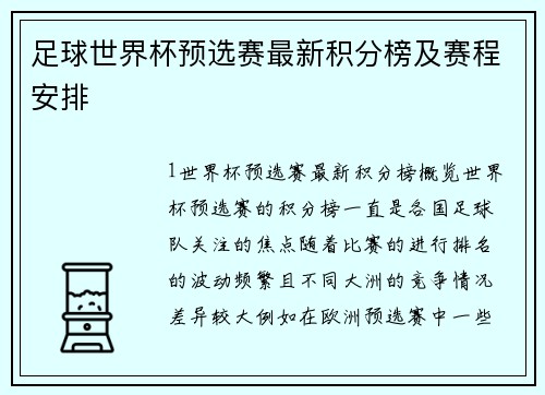 足球世界杯预选赛最新积分榜及赛程安排